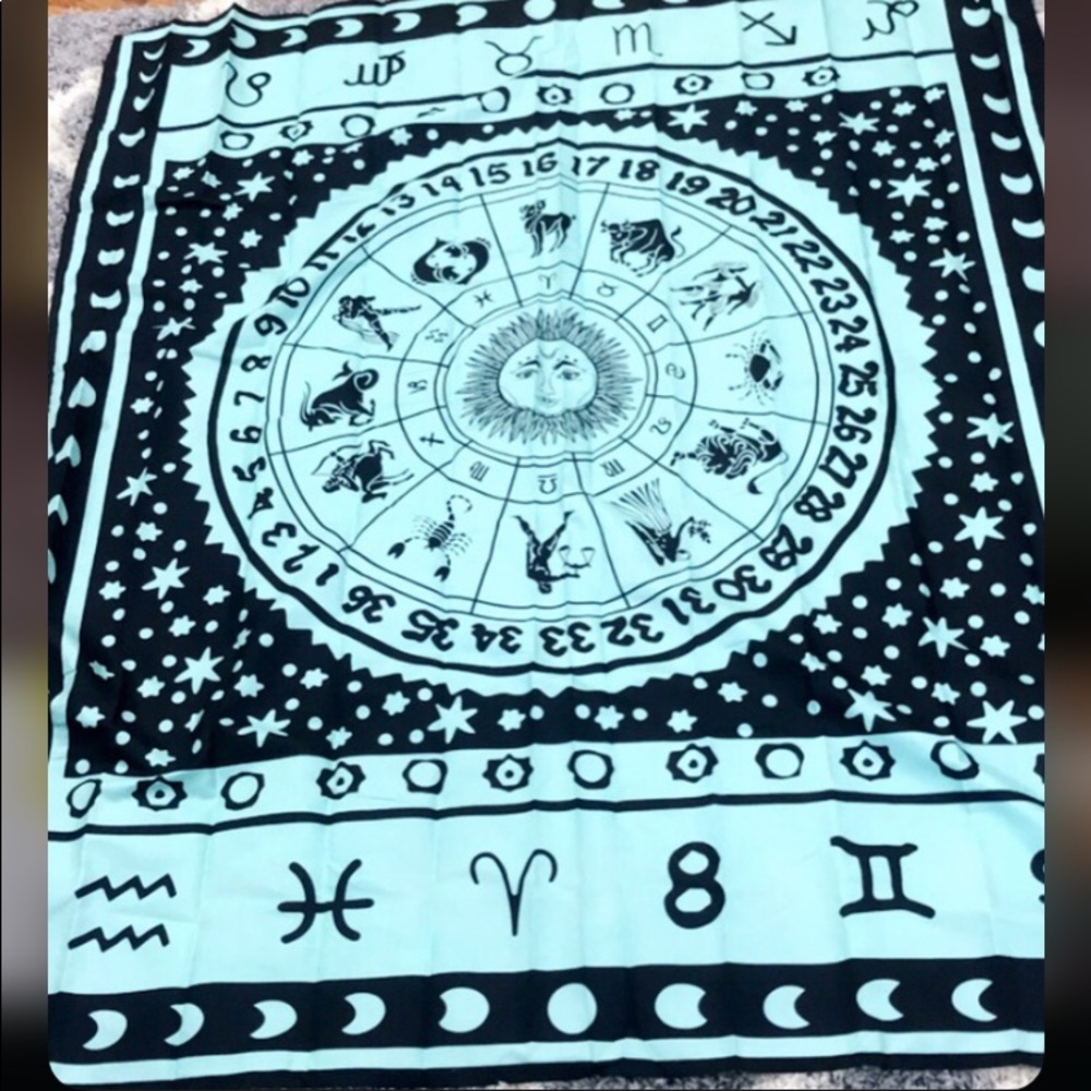 Black & Teal Astrology Wall Tapestry
